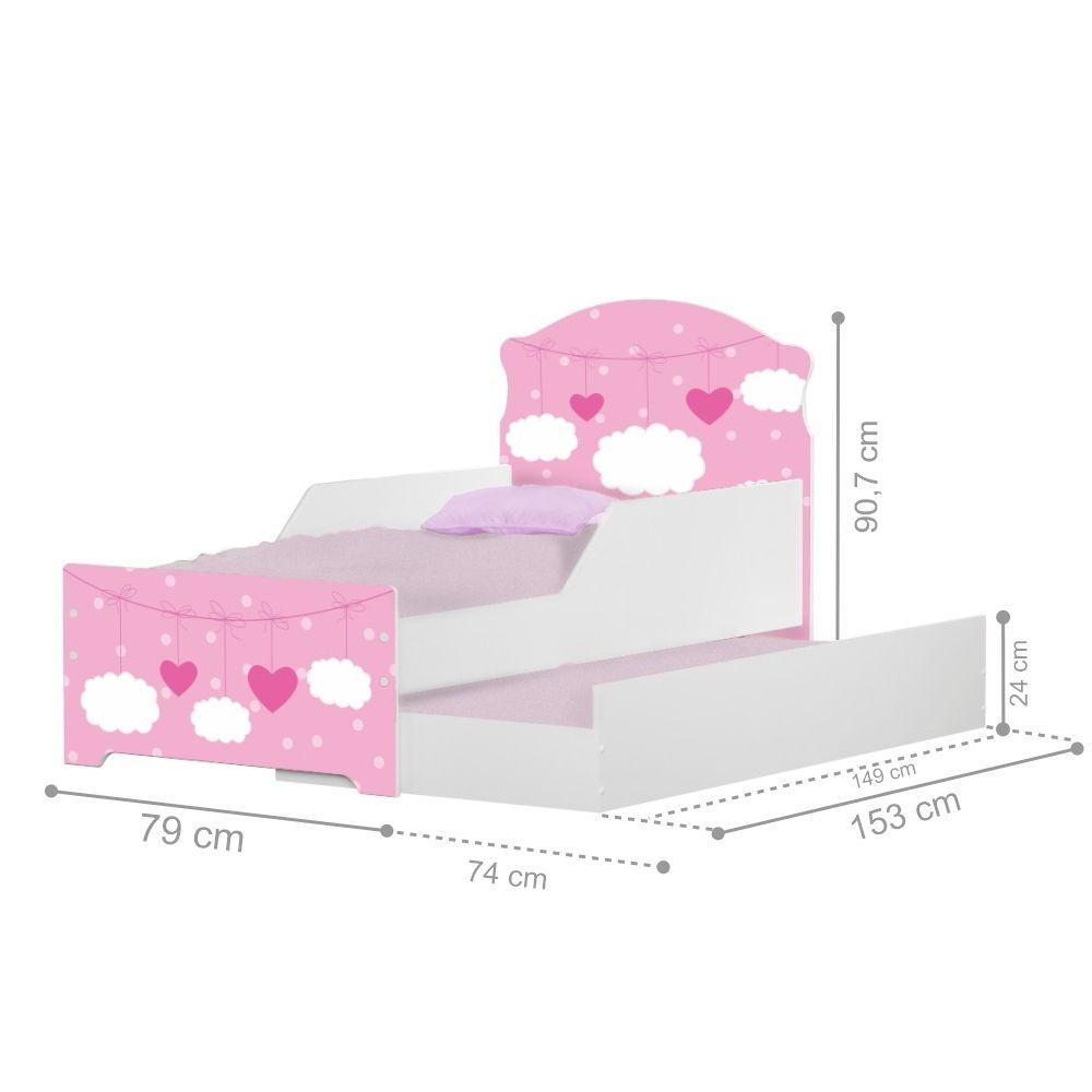 Miniatura Mini Cama Infantil Com Auxiliar Pop Nuvens Rosa