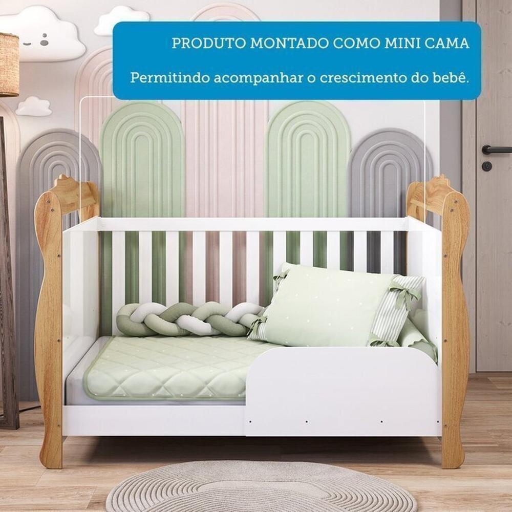 Quarto de Bebê Completo com Guarda-roupa 3 Portas e Cômoda e Berço Nina 100% Mdf Espresso Móveis Branco Brilho/Amêndoa