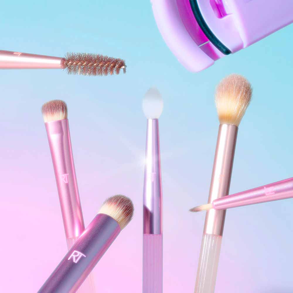 Miniatura Real Techniques Pastel Pop Frosted Lids Eye Kit - 6 Pincéis para Olhos + 1 Mini Curvador de Cílios Kit