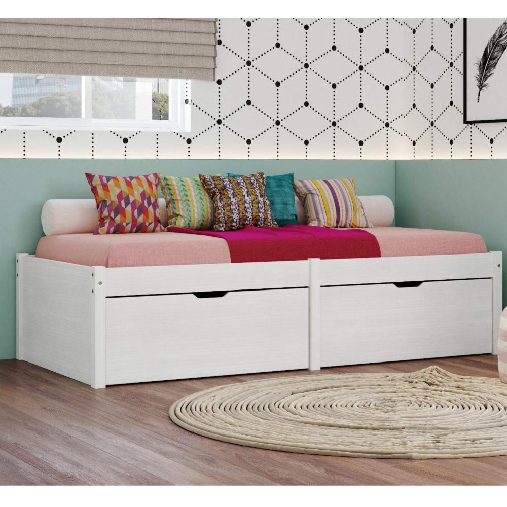 Miniatura Cama Solteiro 2 Gavetas Madeira Maciça Beauty Inter Link Branco Lavado