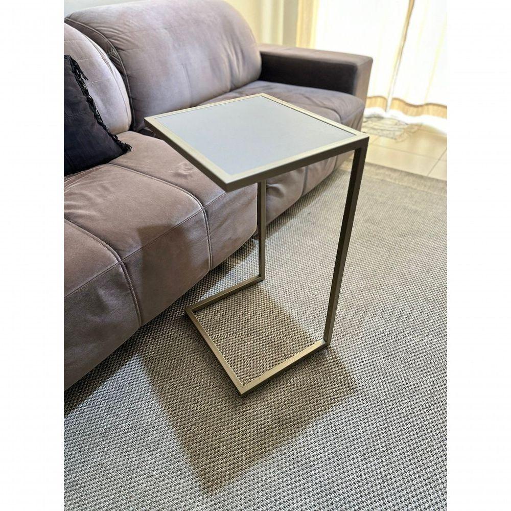 Miniatura Mesa Lateral Sofá Industrial - Metalon Champagne Cacao - 70cm