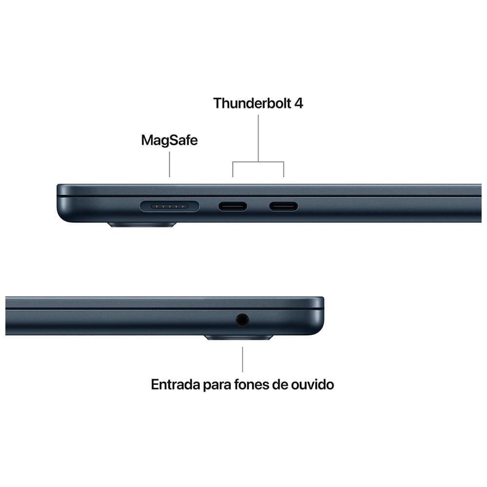 Miniatura Notebook Apple MacBook Air 15,3" M4 (CPU de 10 núcleos, GPU de 10 núcleos, 16GB RAM, 512GB SSD) - Meia-noite Bivolt