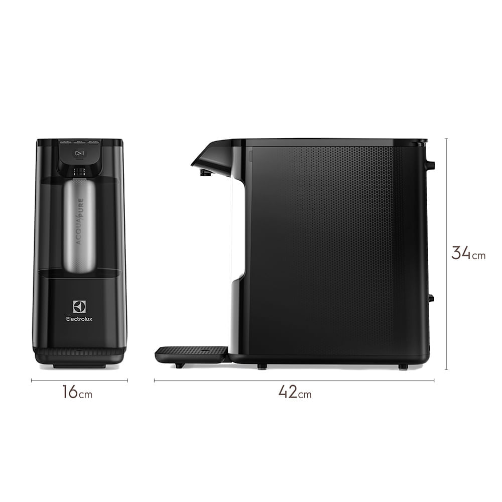 Purificador de Água Electrolux com Água Gelada, Fria e Natural Eletrônico Compacto Pure 4x Preto - PE12P Bivolt