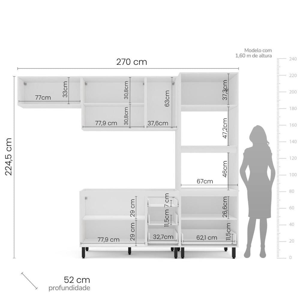 Miniatura Cozinha Completa 4 Peças 224,5cm X 270cm Amara Branco/Verde Oliva