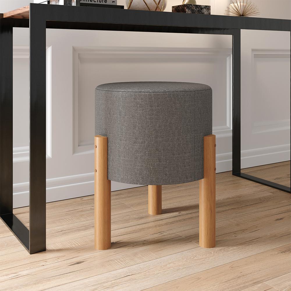 Miniatura Estante Painel Sala Quarto TV 48 Polegadas Nairobi Ripado Freijó/Cinza e Puff Banqueta Estofado Assento Confortável Pés Retrô Thor Cinza