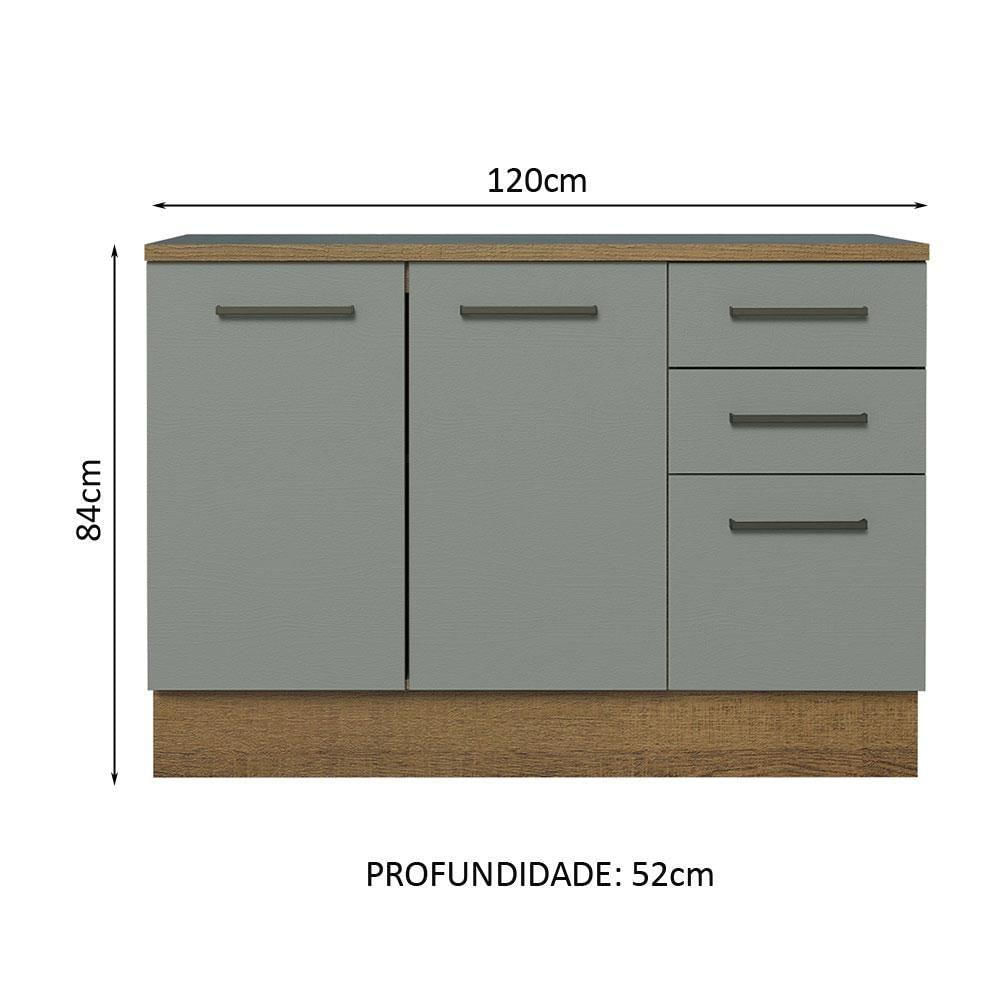 Miniatura Balcão De Pia Cozinha 2 Portas E 3 Gavetas (com Tampo) Rustic/cinza Agata Madesa Rustic/cinza