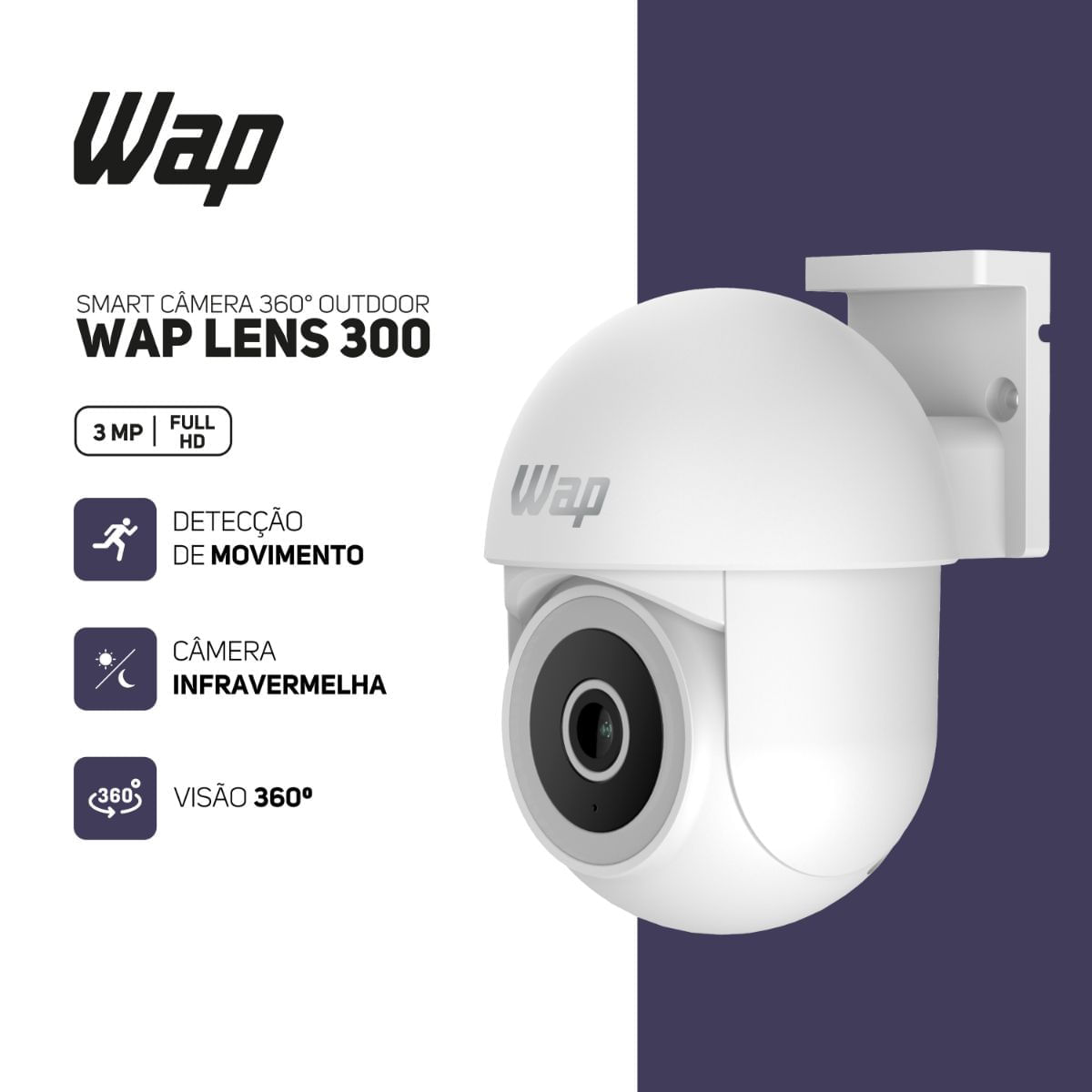 Miniatura CÂMERA DE SEGURANÇA WIFI WAP 360° 3MP LENS 300 BIVOLT