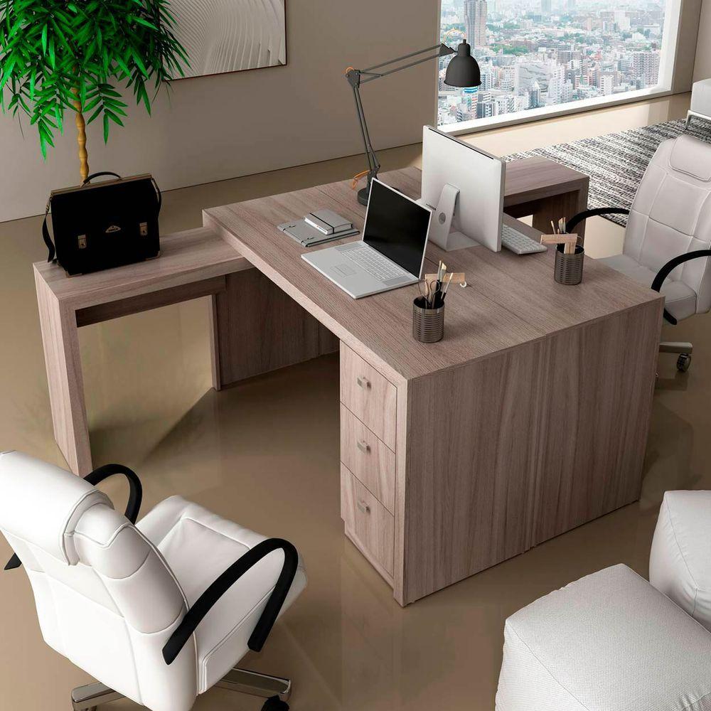 Miniatura Conjunto Escritório Com 2 Mesas Em L E 6 Gavetas Carvalho