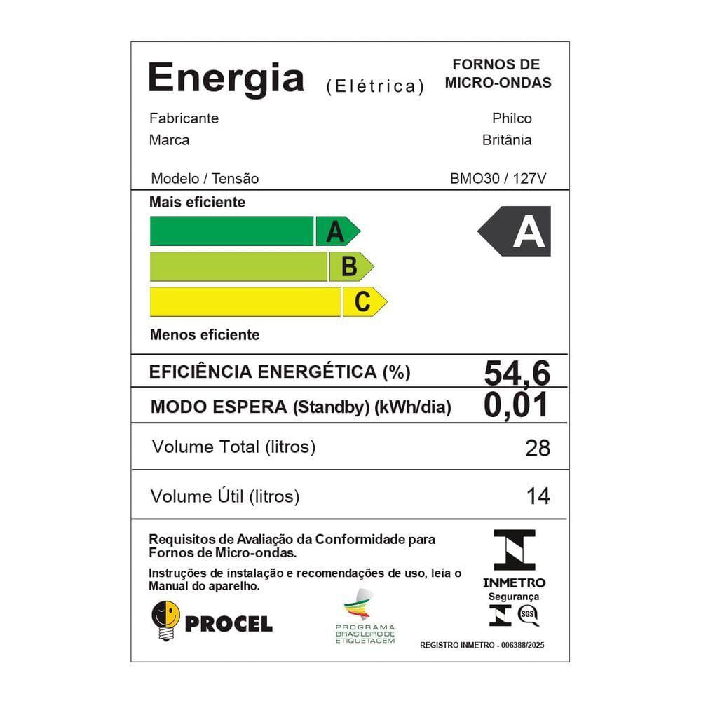 Micro-ondas Britânia 28L Branco Espelhado Limpa Fácil BMO30 110V