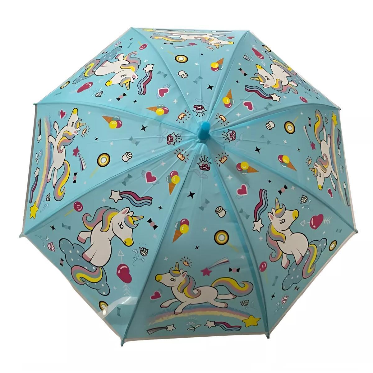 Miniatura Guarda Chuva Infantil Unicórnio Automático Com Apito