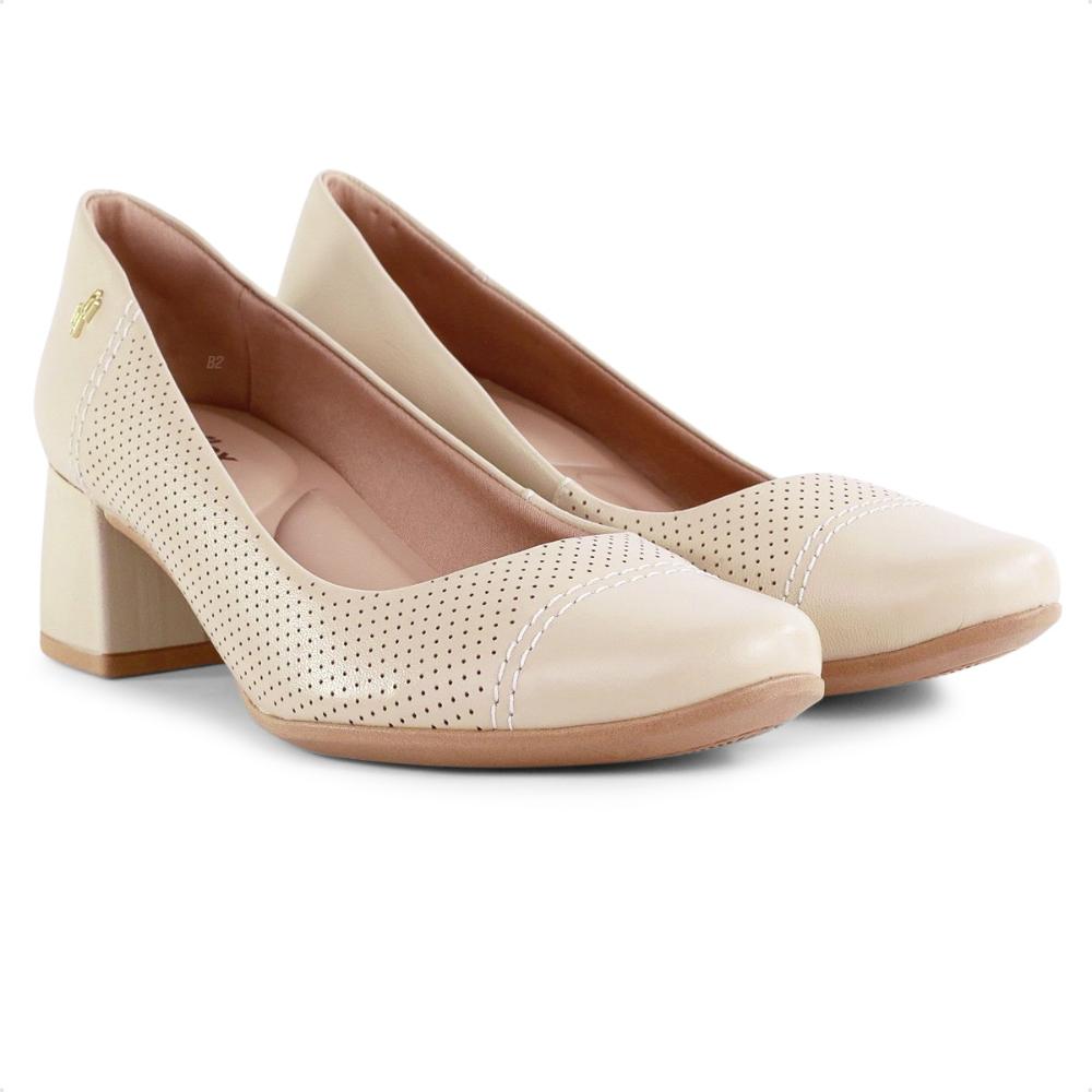Miniatura Scarpin Usaflex Salto Bloco Furos Feminino Bege / Marrom - 35