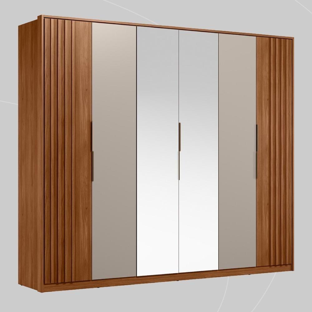 Miniatura Guarda Roupa Casal 6 Portas Com Ripado E Com Espelho 6 Gavetas Equador - Nogueira-nude Prime Tx Nogueira-nude