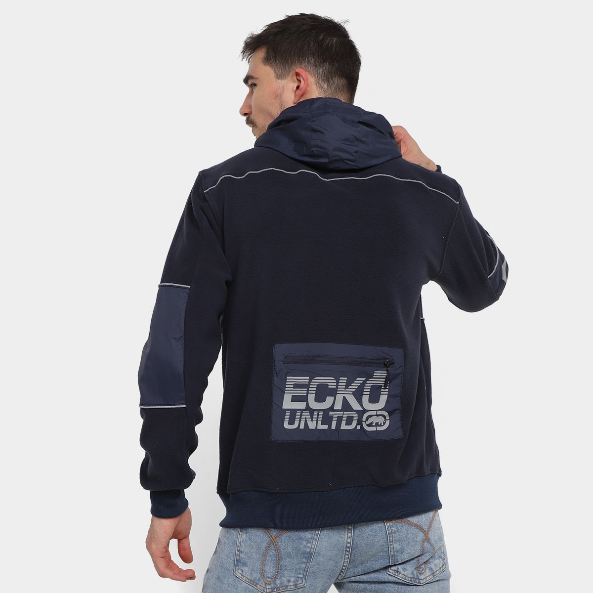 Miniatura Jaqueta Moletom Ecko Unltd Estampada com Capuz Masculina Marinho - G