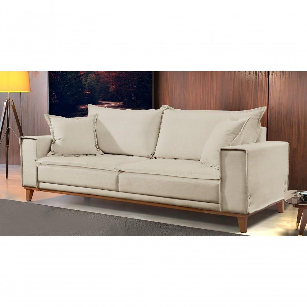 Sofá Fixo Aquiles 2 Lugares Luxo 1,60m Castellar Móbile Linho Bege Claro