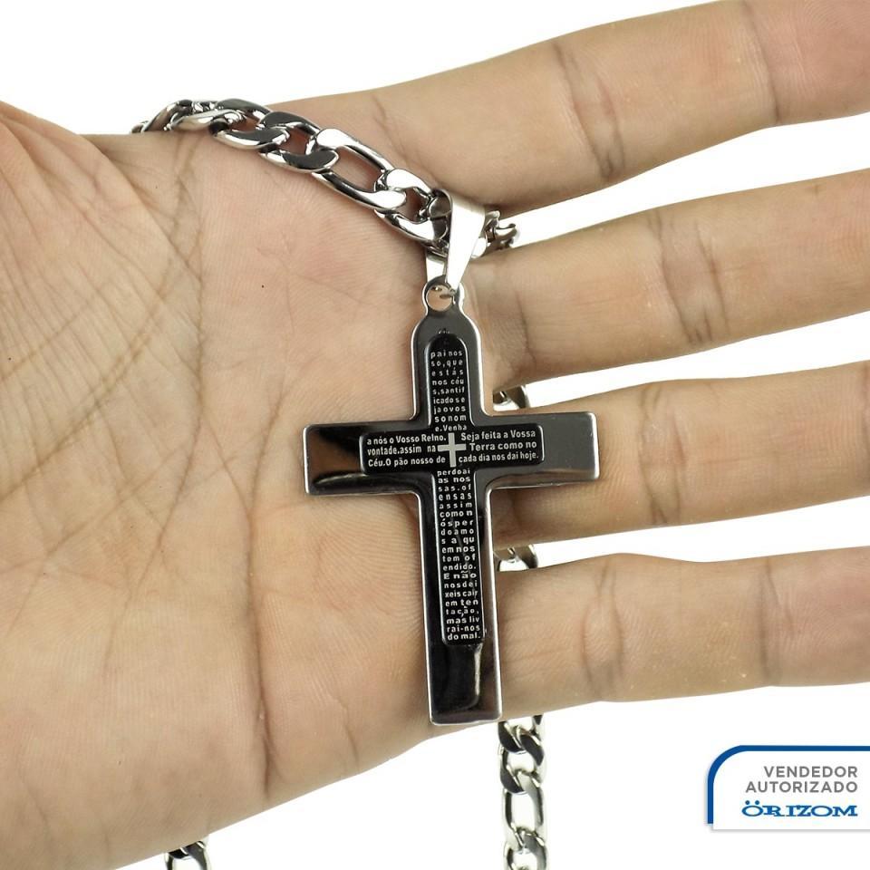 Miniatura Kit Masculino Colar Crucifixo Aço Inox  +