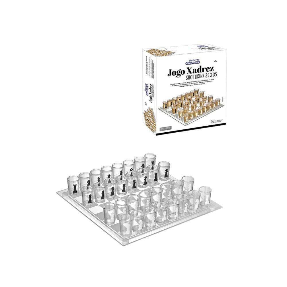 Miniatura Jogo De Xadrez Shot Drink 35x35 Tabuleiro De Vidro - Western