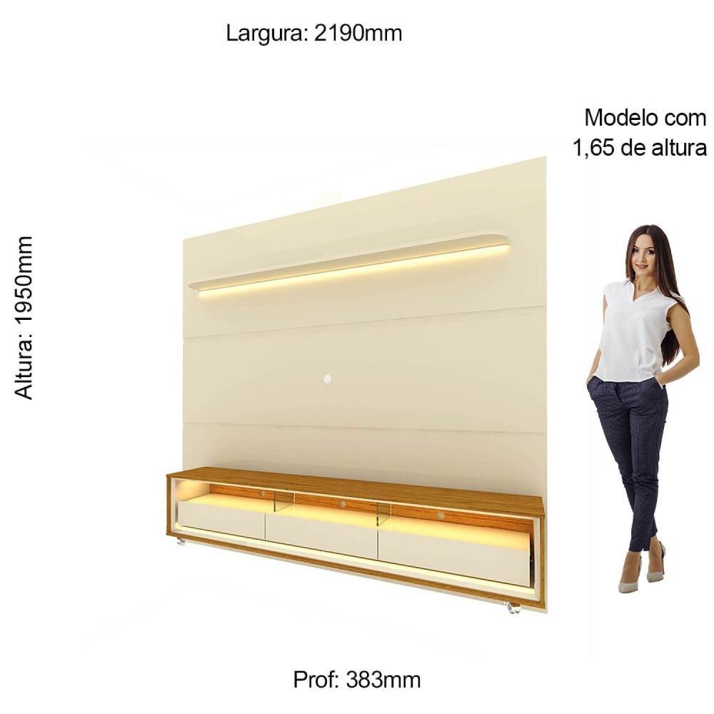 Miniatura Rack com Painel para Tv até 85 Polegadas Led 3 Gavetas com Rodízios 220cm Royal/requinte Off White/Naturale-Off White