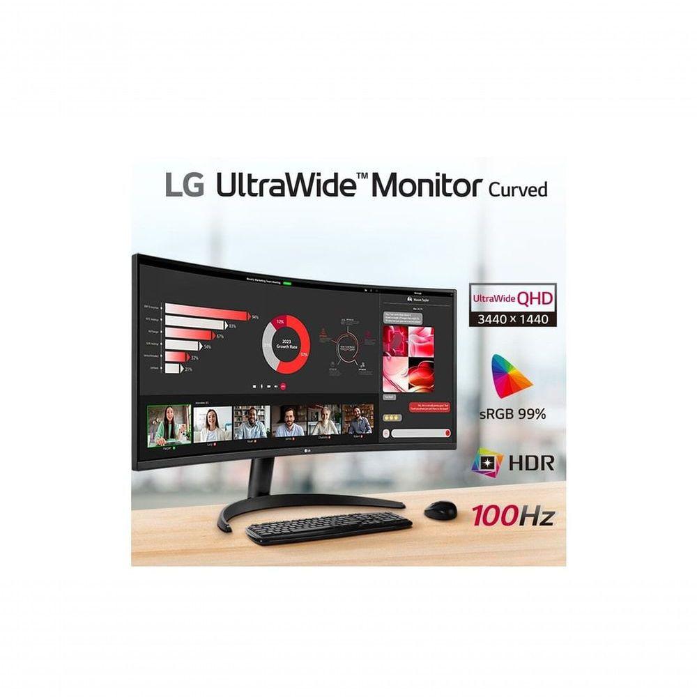 Monitor LG UltraWide Curvo Tela VA de 34” WQHD 3440 x 1440 21:9 sRGB 99% HDR10 PBP 100Hz AMD FreeSync 34WR50QC-B
