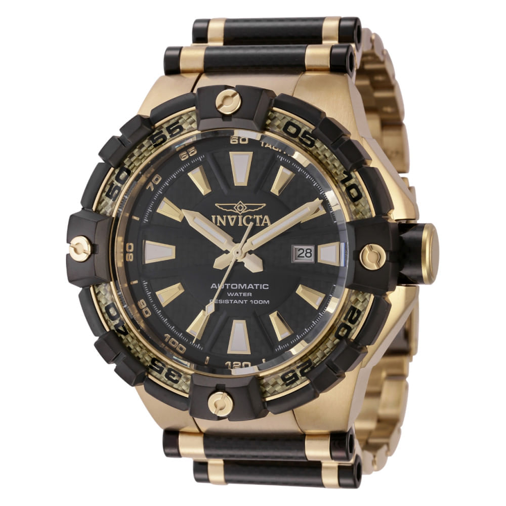 Miniatura Relgio Masculino Bolt Automtico - 54mm. Ouro. Preto 38138, Invicta