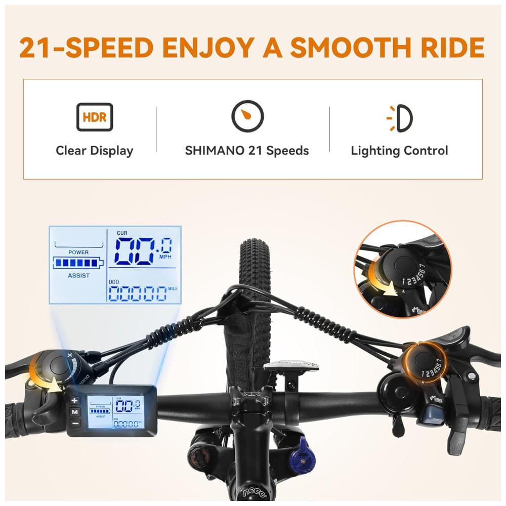 Miniatura Bicicleta Elétrica Apex para Adultos, Aro 26 1000W Pico Mountain Bike Elétrica, Velocidade Máxima de 35 Km/h, Alcance Máximo de 88,51 Km, Bateria Remo