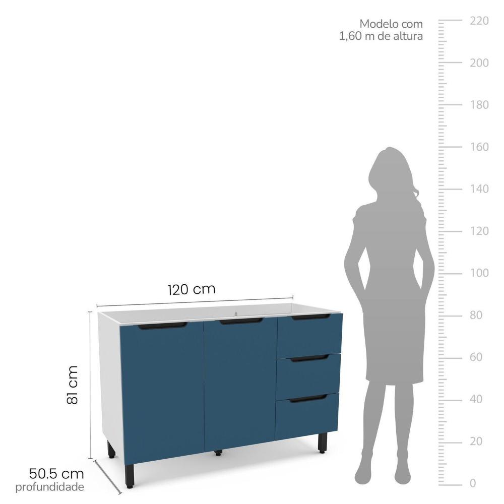 Cozinha Completa 5 Peças 224,5cmx270cm Meena Branco/Azul