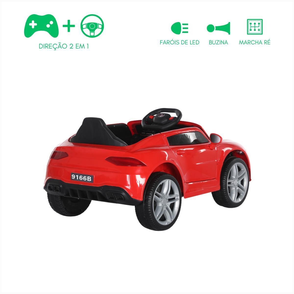 Carro Elétrico Infantil 12V Vermelho Cabo Auxiliar Usb Farol