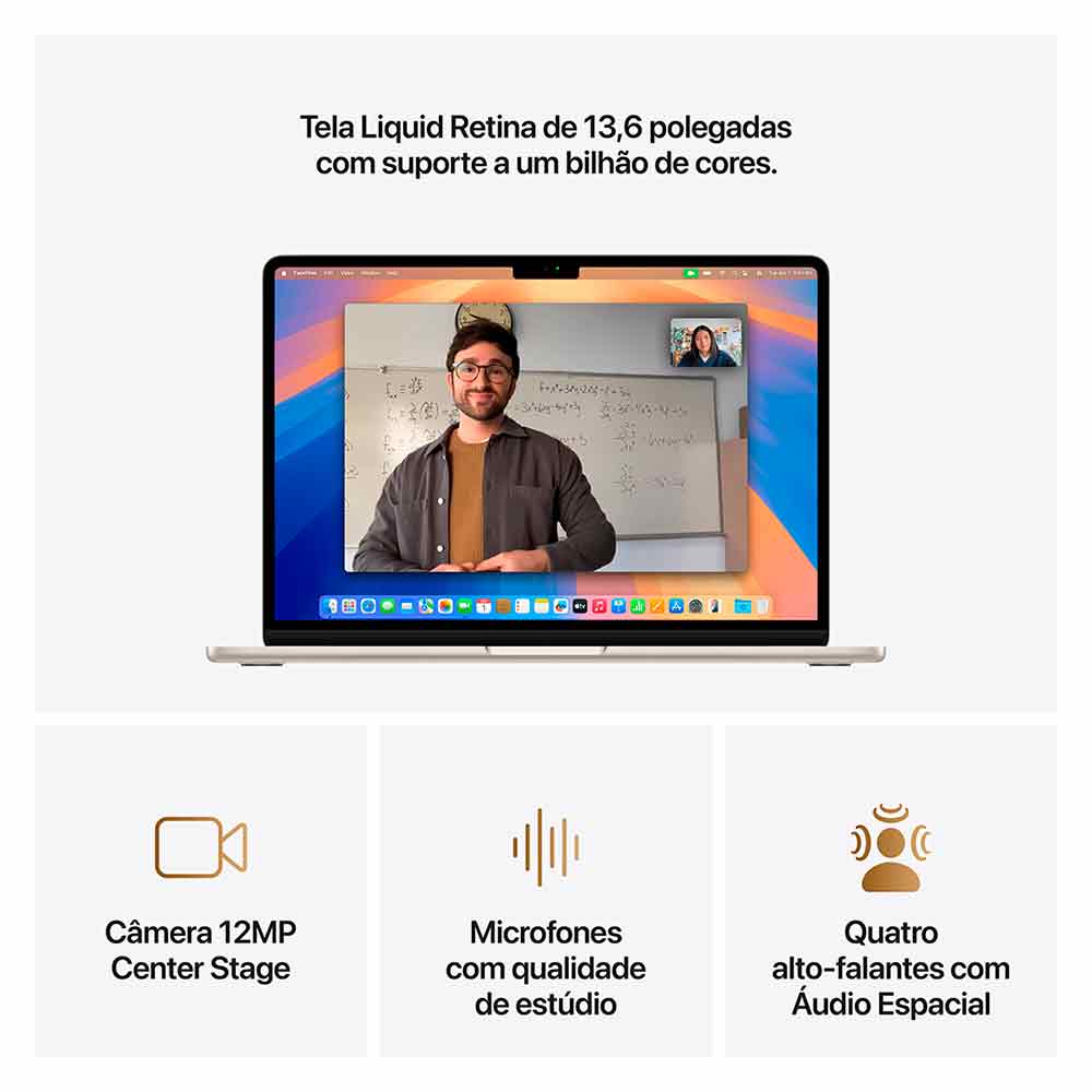 Notebook Apple MacBook Air 13,6" M4 (CPU de 10 núcleos, GPU de 10 núcleos, 24GB RAM, 512GB SSD) - Estelar Bivolt