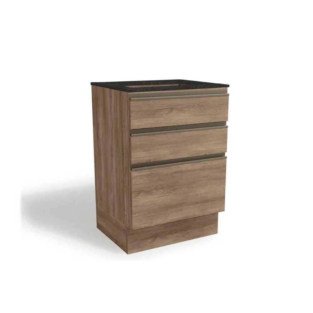 Miniatura Gabinete De Cozinha Modulado Balcão Maxxi G743 P-cooktop 3 Gavetas C-tampo 60cm Nogal-preto Brilho - Kappesberg