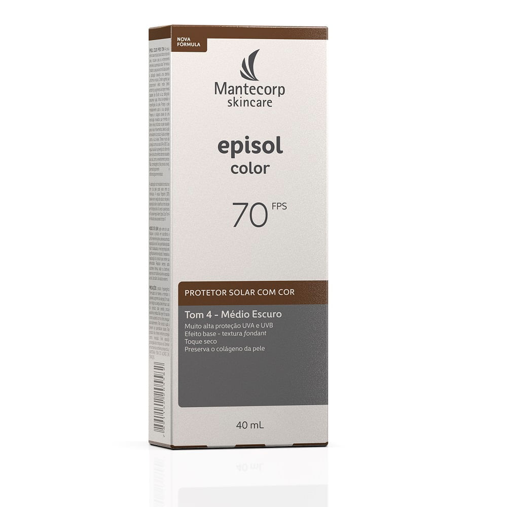 Miniatura Protetor Solar Episol Color Tom Médio Escuro T4 FPS 70 Loção com Efeito de Base 40ml