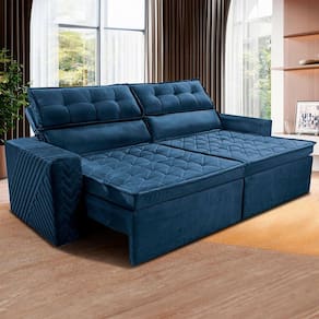 Miniatura Sofá 4 Lugares Cama inBox Belém Retrátil e Reclinável Revestido em Suede Velusoft - 230cm de largura Azul