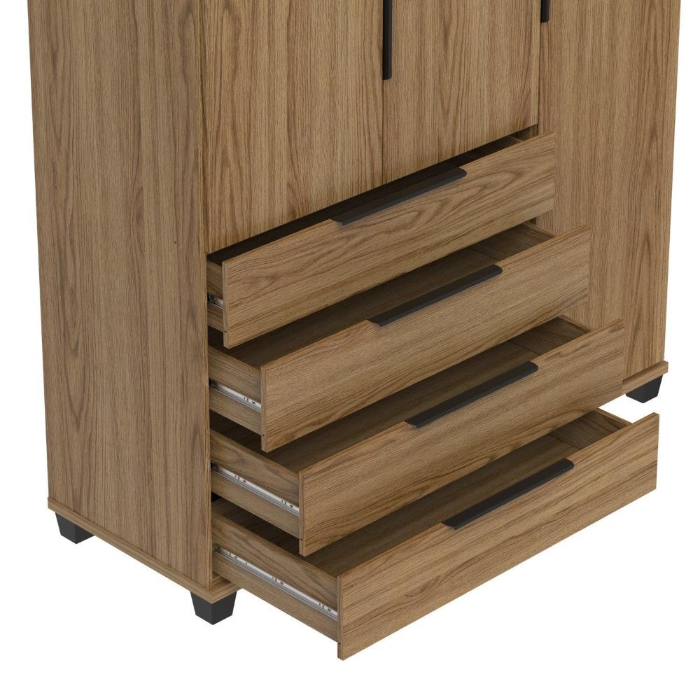 Guarda-roupa Solteiro 3 Portas 4 Gavetas 100% Mdf Allen 136,9 Cm Freijó