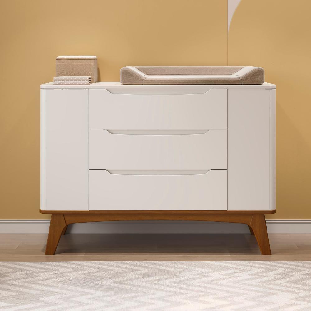 Cômoda Infantil Canto Redondo 3 Gavetas E 2 Portas Sambalelê Branco