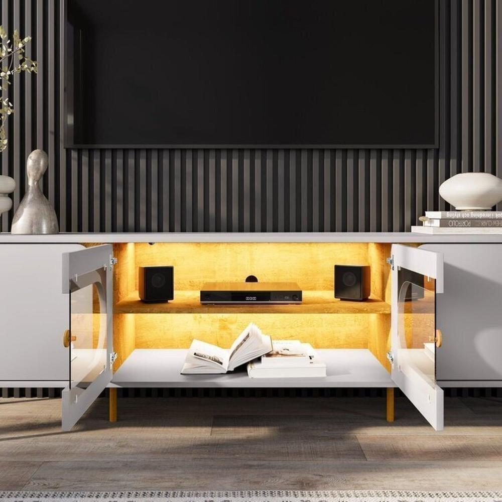 Painel Maresias com Rack Juquehy com Led Off-White/Naturalle