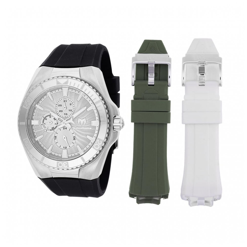 Miniatura Relógio TechnoMarine Cruise California Masculino 45mm, Preto, Branco, Verde com Pulseira Intercambiável TM124016
