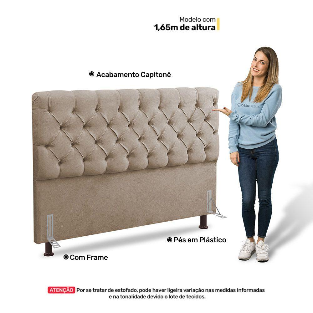 Cabeceira Cama Box Solteiro Lylla 90cm Capitonê Com Frame Suede Bege - Desk Design
