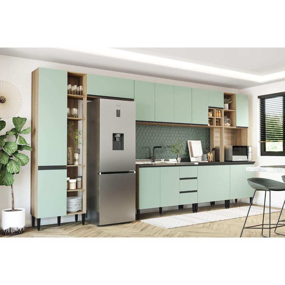 Miniatura Armário Aéreo 2 Portas com Adega Talharim Menu Kitchen Politorno Mel/Verde Bellagio