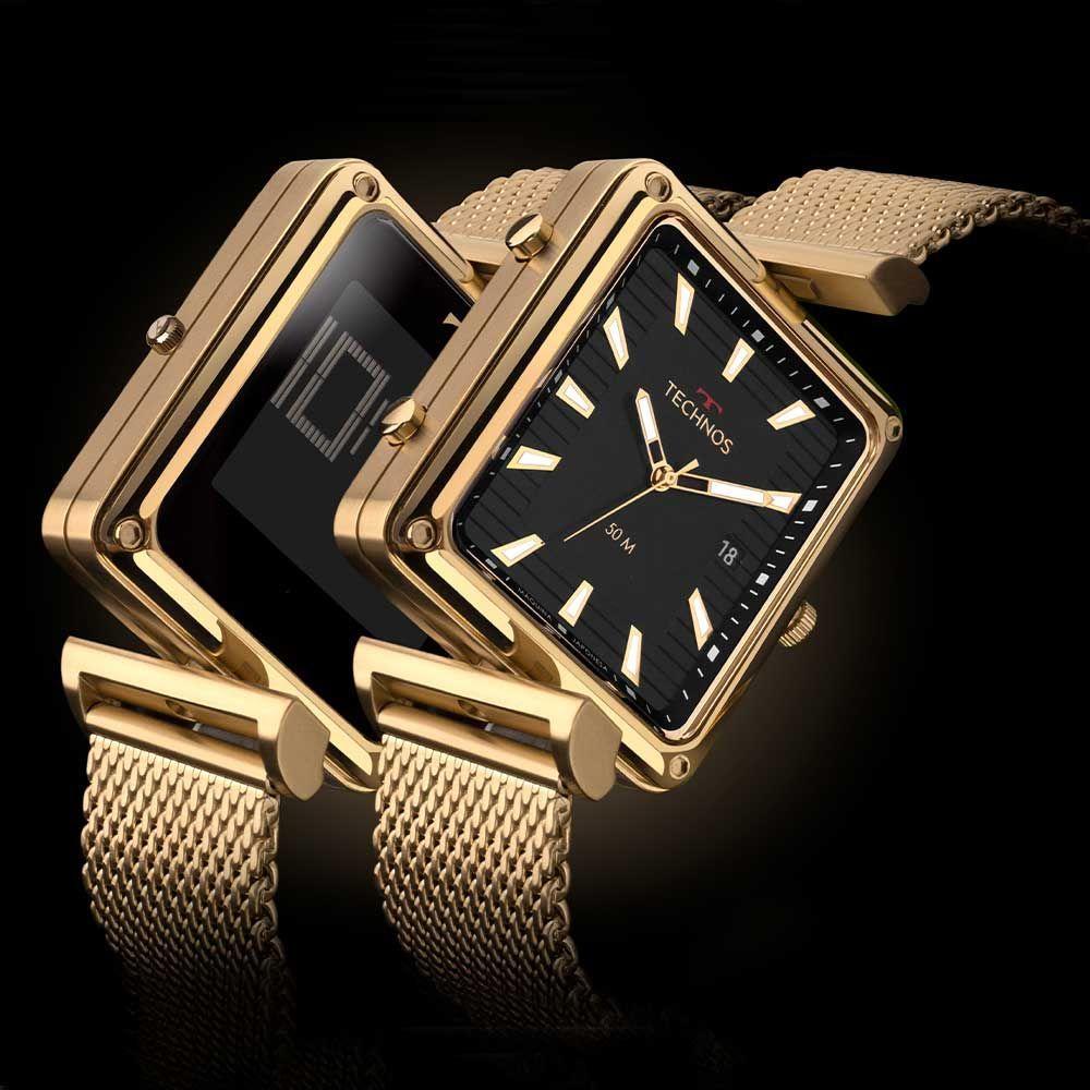 Miniatura Relógio Technos Masculino Curvas Digiana Dourado - 1s13cv-1p 1s13cv-1p