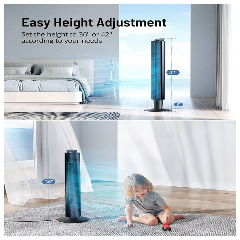 Miniatura Ventilador de Torre PARIS RHÔNE PE TF001005 com 5 Velocidades, Controle Remoto e Tela LED, 110V 45W, Preto