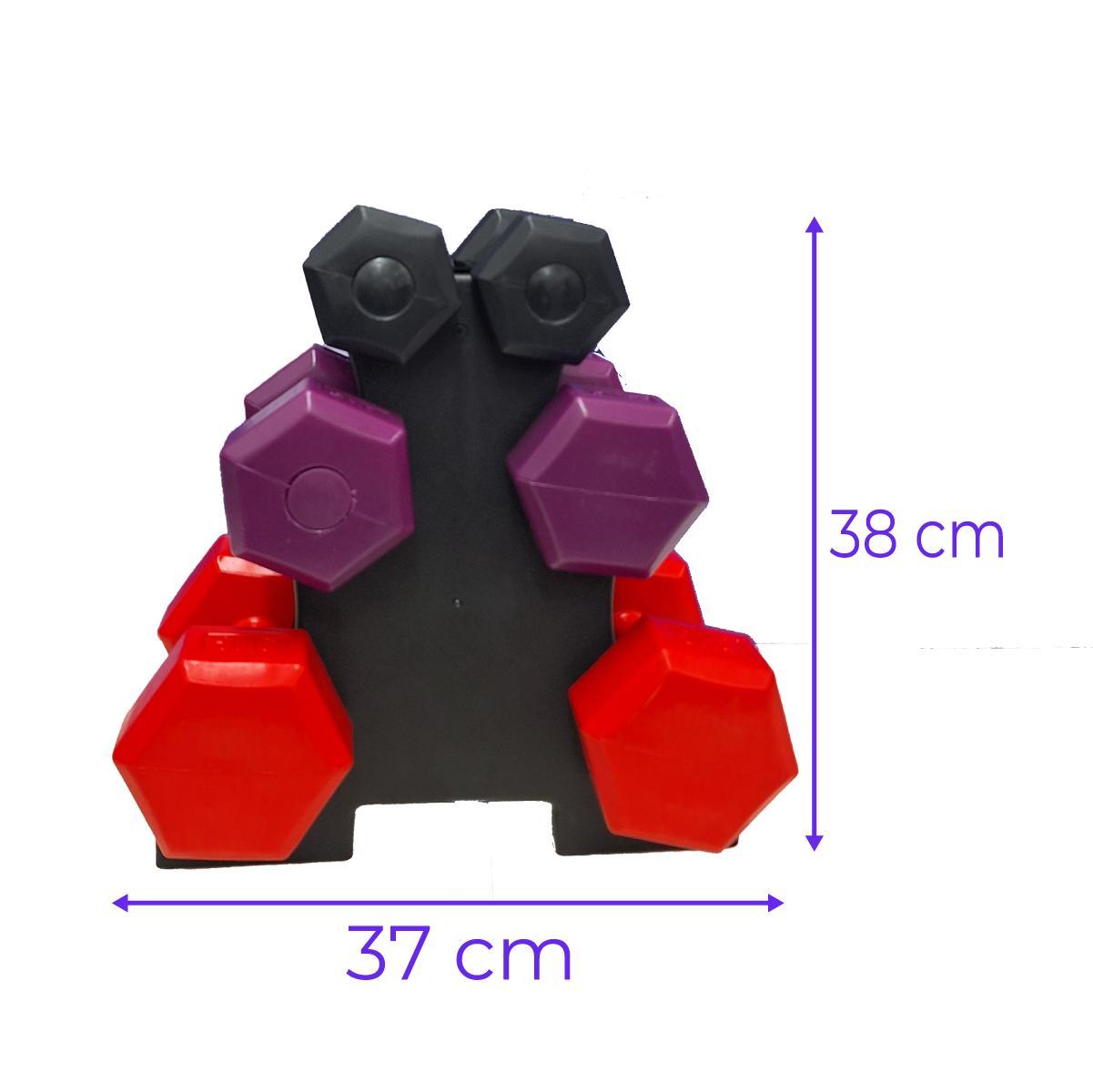 Miniatura Kit Halteres Plástico 1Kg A 3Kg Suporte Musculação Academia