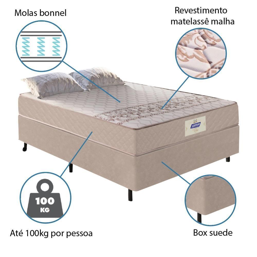Miniatura Cama Box Casal Colchão Molas Vibe 138X188X58Cm Gazin Bege