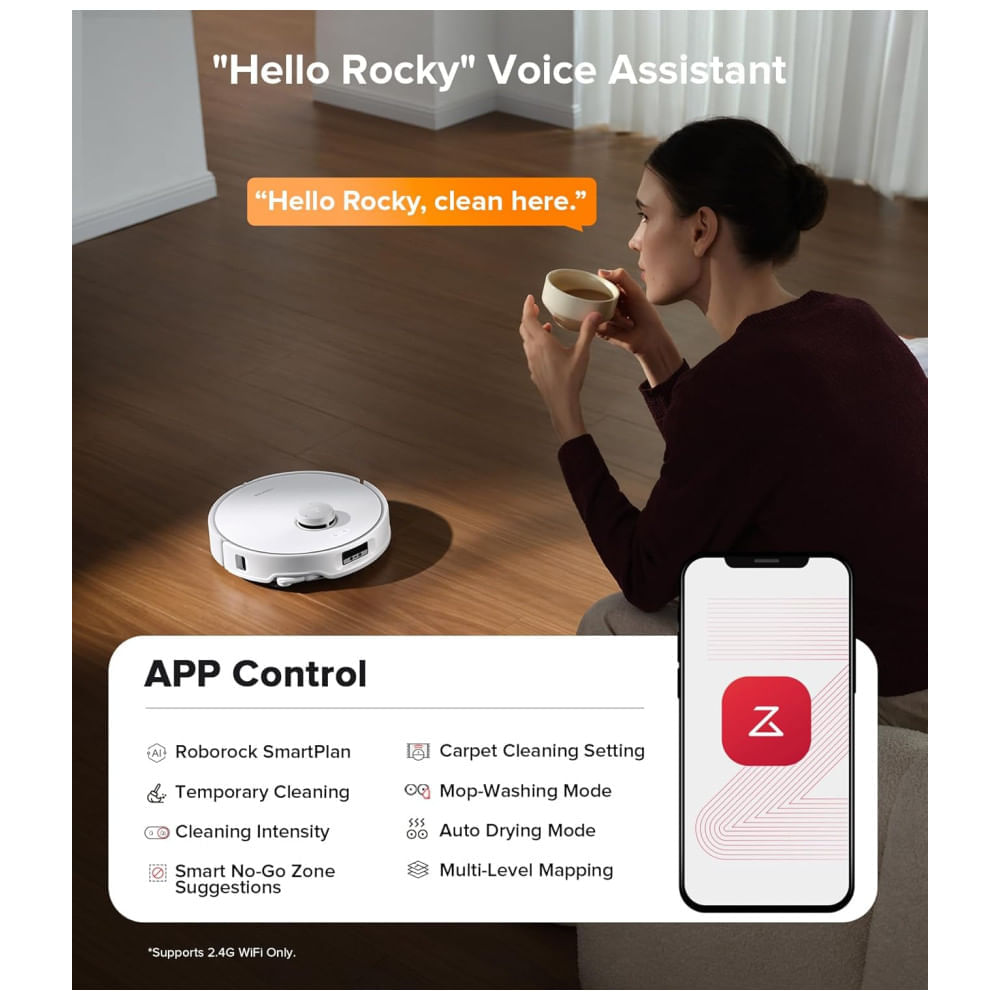 Roborock Qrevo Edge: Robô Aspirador + Esfregão, 18,5kPa Sucção, Zero Enroscos, Reconhecimento Obstáculos, Lavagem Esfregão Água
