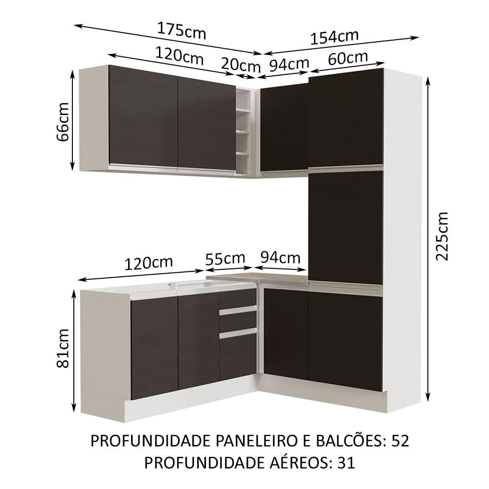 Cozinha Completa de Canto Madesa Glamy 329001 com Armário e Balcão (Sem Tampo e Pia) - Branco/Preto Branco/Preto