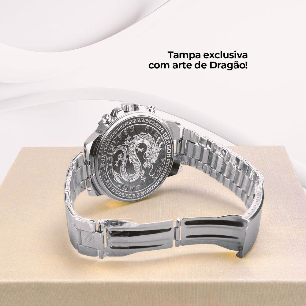 Miniatura Relogio Masculino Prata Original Grande Aço Inox + Caixa Original Pesado Presente Casual Analogico