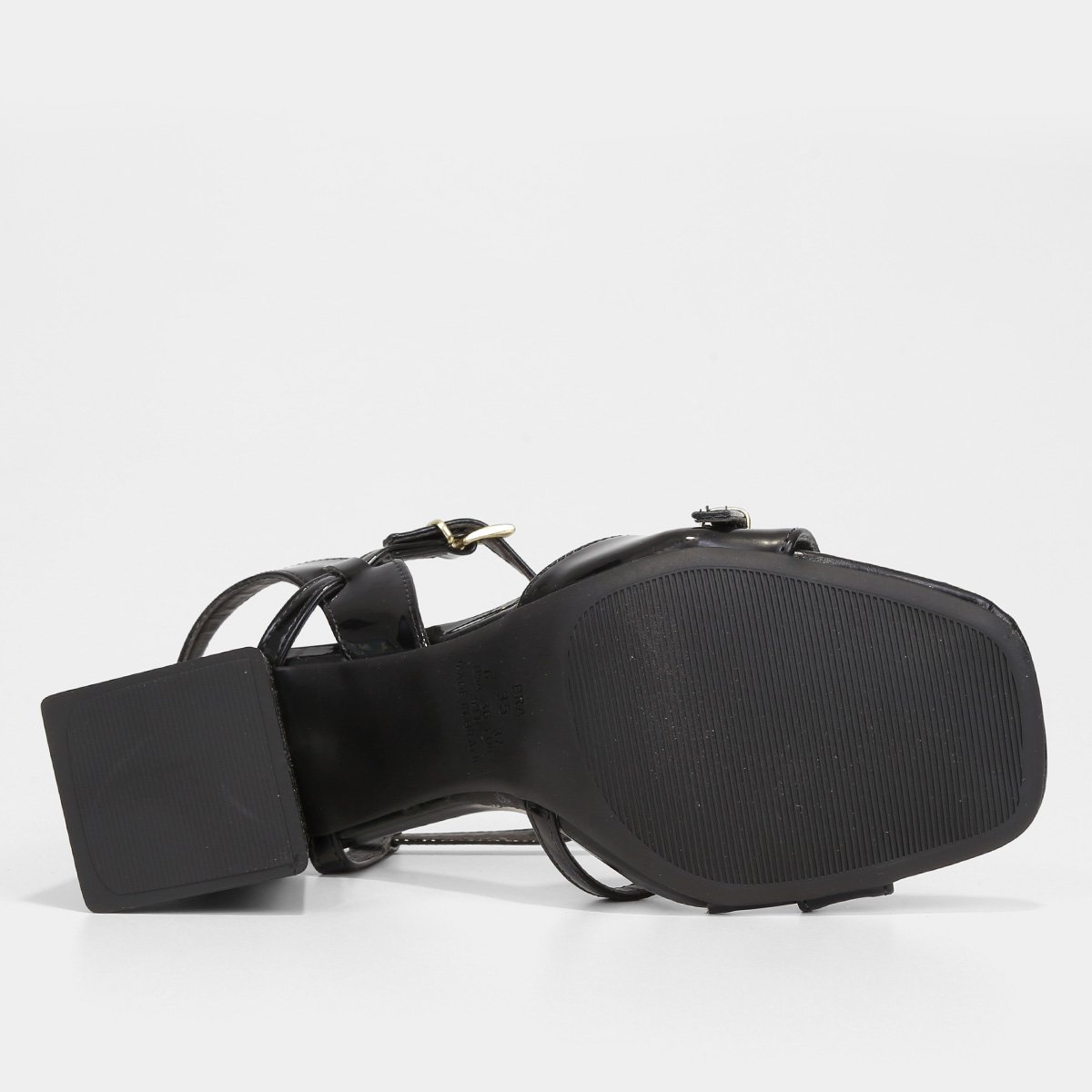 Miniatura Sandália Griffe Salto Bloco Verniz Fivelas Feminina Preto - 34