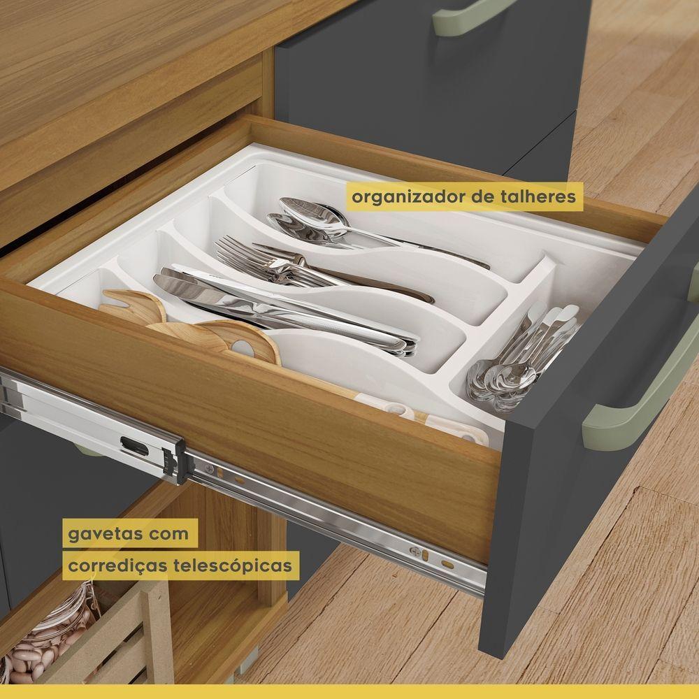 Balcão De Cozinha 1 Porta 2 Gavetas Com Caixa Organizadora 120cm Princesa Nesher Móveis