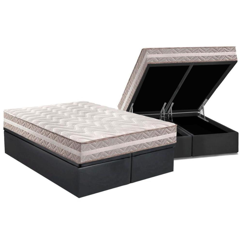Miniatura Cama Box Baú Queen: Colchão Anatômico Paropas D33 - Ag65 Confort + Base Crc Suede Gray(158x198)