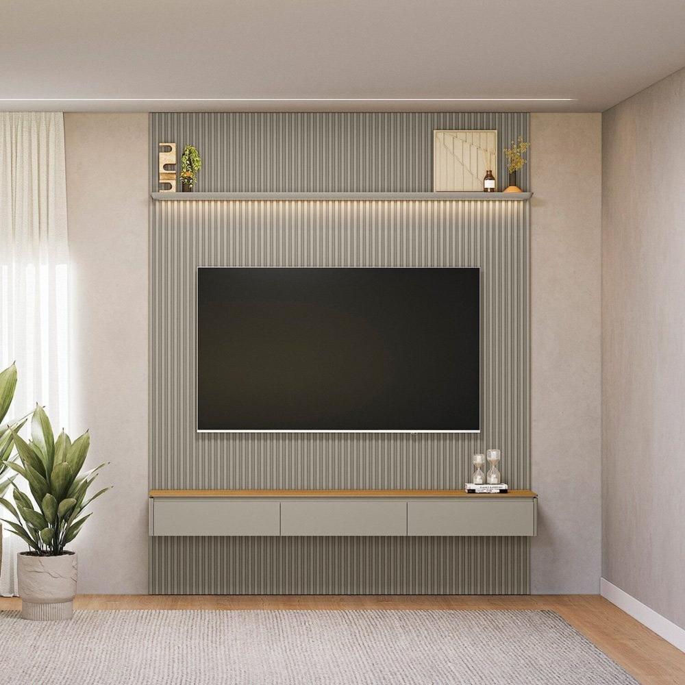 Miniatura Painel para Tv 80 Polegadas com Led Ripado Modular Tauari / Gris Fosco