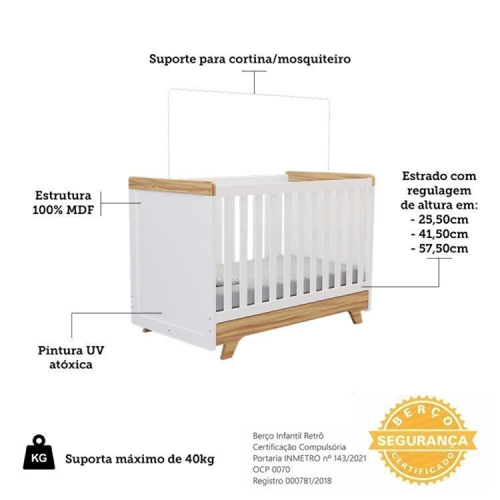 Miniatura Conjunto Quarto de Bebê com Guarda Roupa e Berço Kakau Retrô Espresso Móveis Branco Brilho/Amêndoa