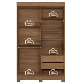 Guarda-Roupa Solteiro Santos Andirá Sarandi com 4 Portas, 2 Gavetas e 4 Prateleiras - 130cm de largura Jatoba