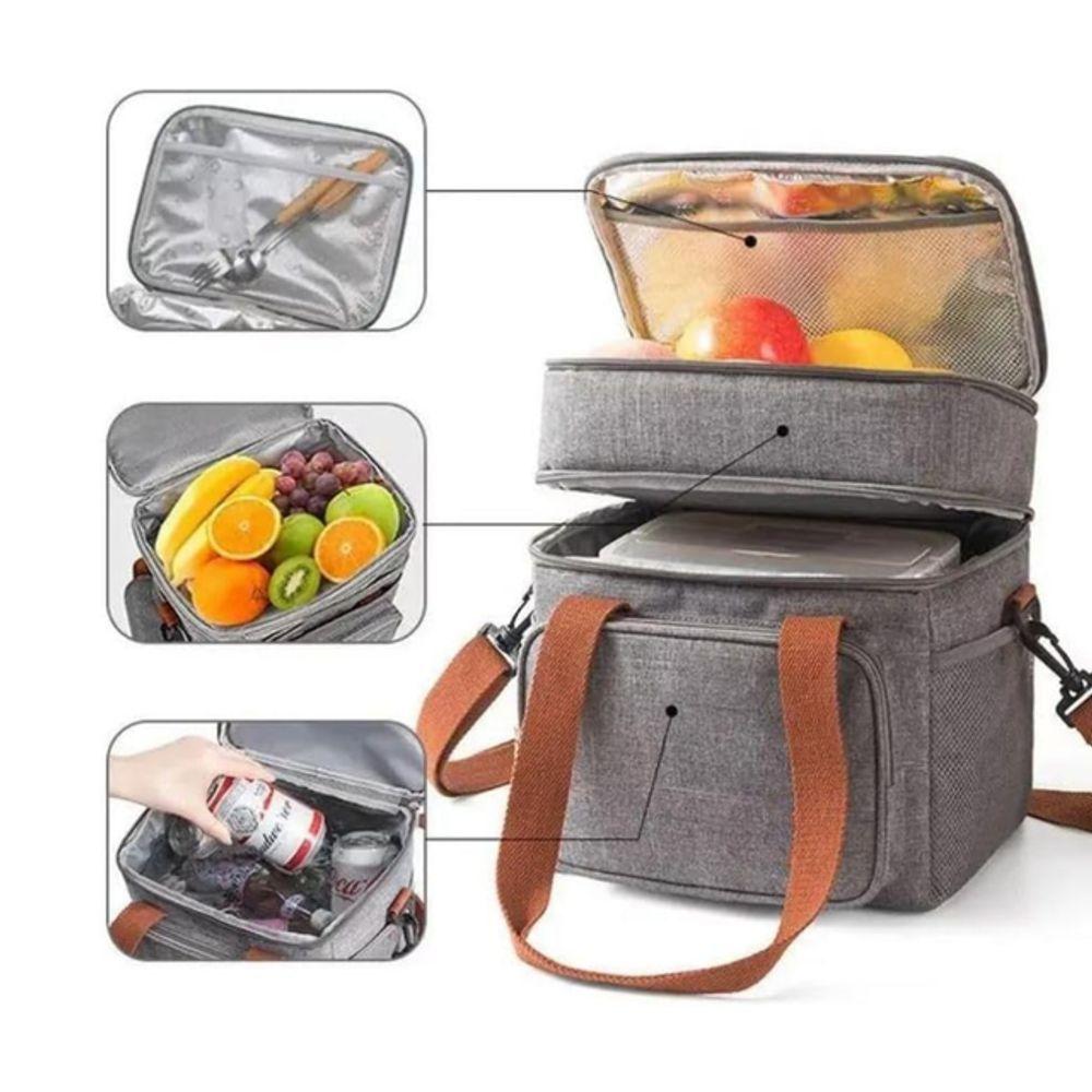 Miniatura Bolsa Termica Marmita Lancheira Multiuso Alça Trabalho Passeio Academia Dois Compartimento Preto